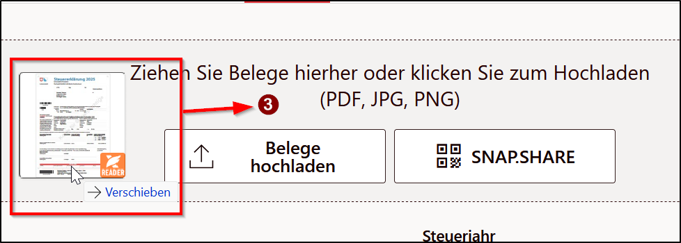 Beleg per Drag und Drop hochladen