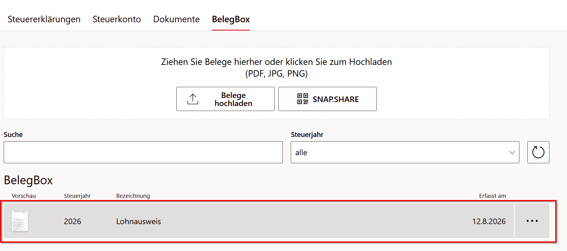 Beleg in der Belegbox