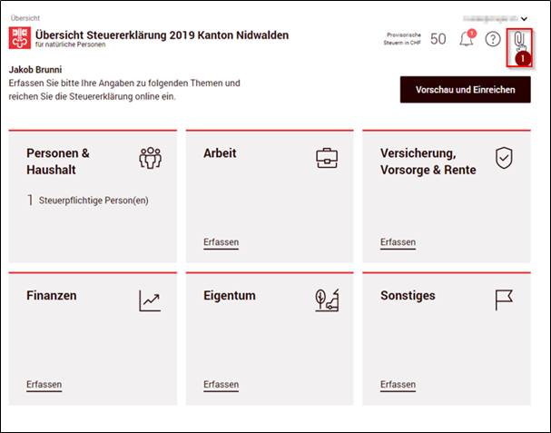 Übersicht Steuererklärung 2019 Kanton Nidwalden